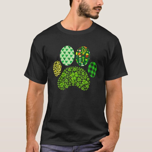 Camiseta Irish Dog Paw Clovers St Patrick's Day Lucky Shamr (Frente)