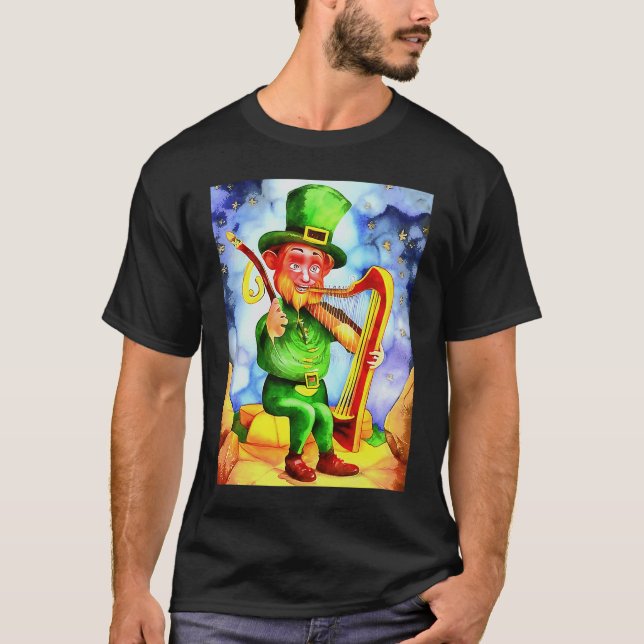 Camiseta Irish Elf With Fiddle and Harp (Frente)