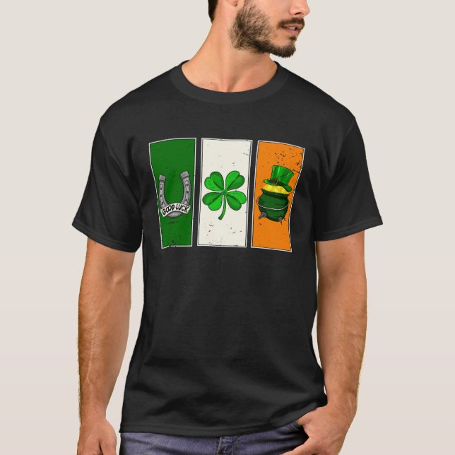 Camiseta Irish Flag Green White Orange Horseshoe Leprechaun (Frente)