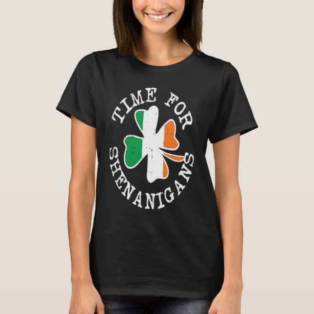 Camiseta Irish Flag Shamrock Time For Shenanigans St Patric (Frente)