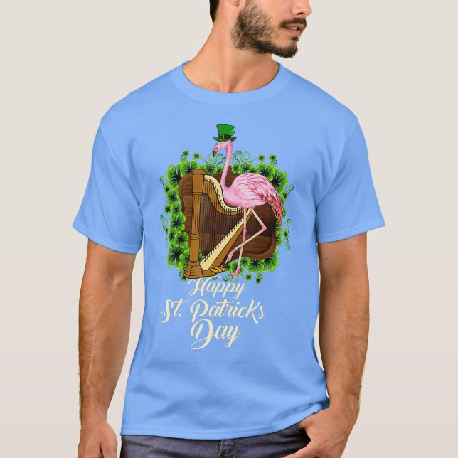 Camiseta Irish Flamingo Green Saint Patrick Day Rua Sortuda (Frente)