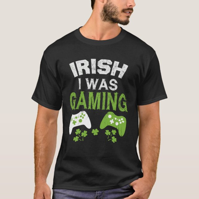 Camiseta Irish I Was Gaming  St Patricks Day Gamer Boys Men (Frente)