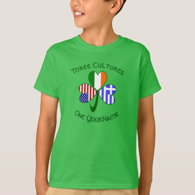 Camiseta Irish Irish American Flags Grego Shamrock Seu Nome (Frente)