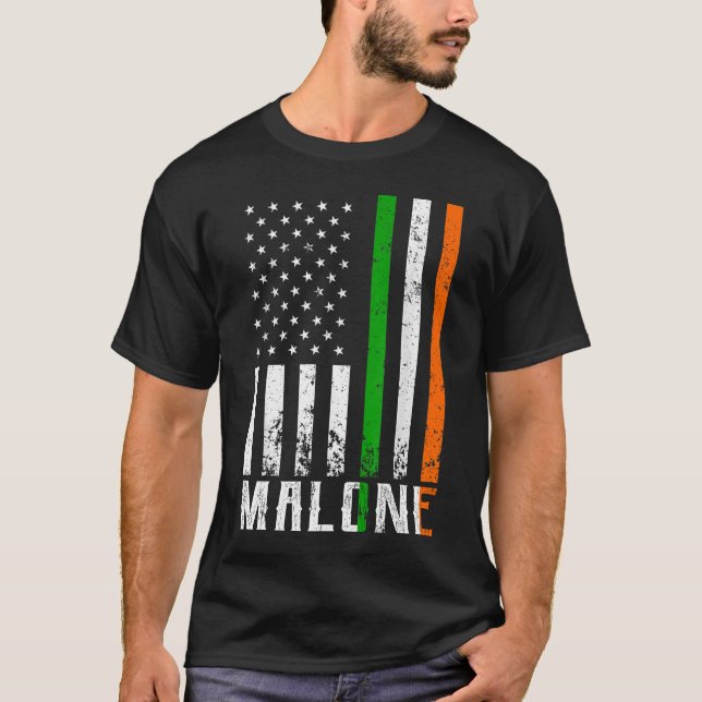 Camiseta Irish MALONE Family American Flag Irlanda Flag (Frente)