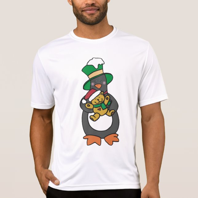 Camiseta Irish Penguin Holding Christmas Teddy Bear (Frente)