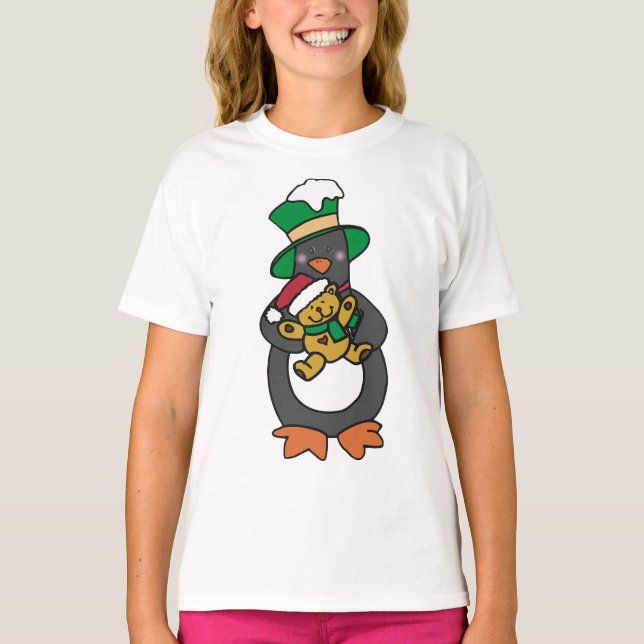 Camiseta Irish Penguin Holding Christmas Teddy Bear (Frente)