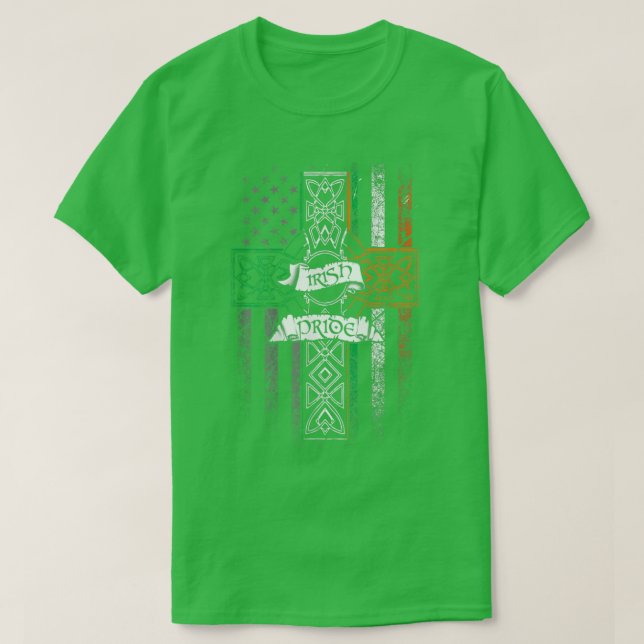 Camiseta Irish Pride American Flag Celtic Cross St Patricic (Frente do Design)