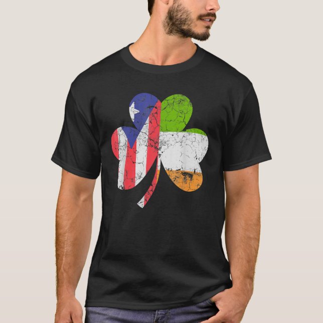 Camiseta Irish Puerto Rican Flag Ireland Shamrock Rua Patro (Frente)