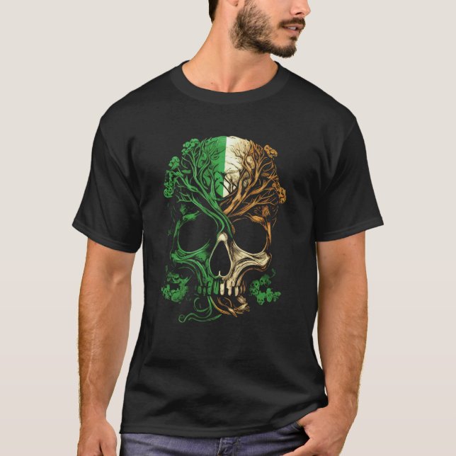 Camiseta Irish Roots With Irish Flag Skull (Frente)