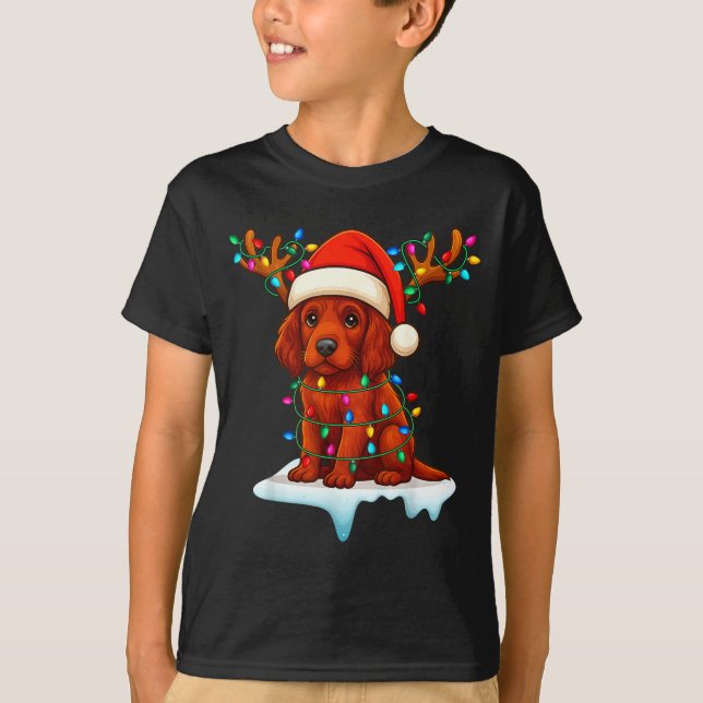 Camiseta Irish Setter Christmas Santa Hat Reindeer Lights P (Frente)