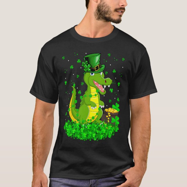 Camiseta Irish Shamrock Leprechaun Crocodile St Patrick's D (Frente)