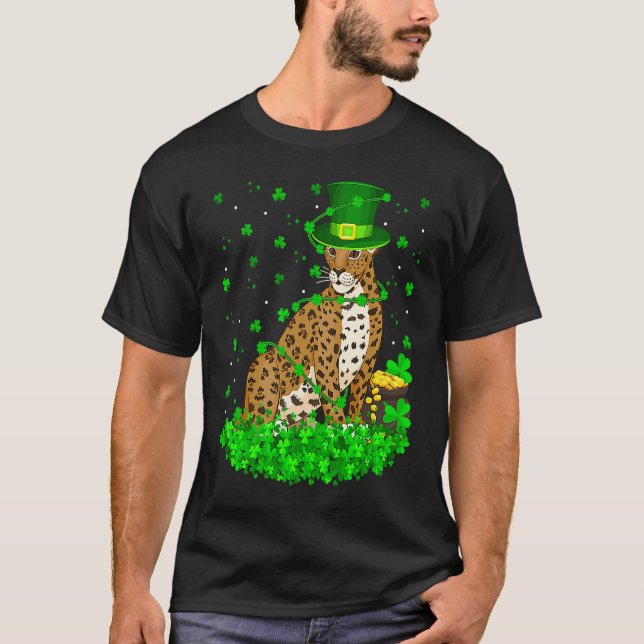 Camiseta Irish Shamrock Leprechaun Jaguar St Patrick's Day (Frente)
