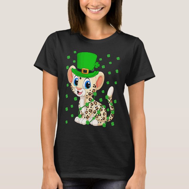 Camiseta Irish Shamrock Leprechaun Leopard St Patrick's Day (Frente)