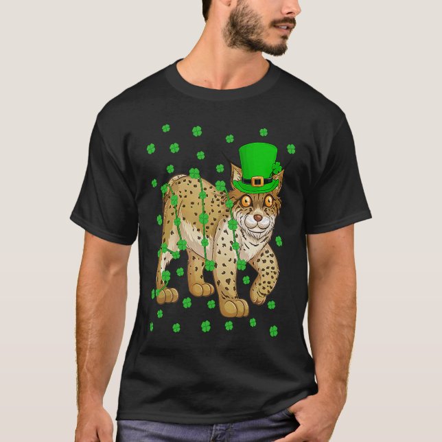 Camiseta Irish Shamrock Leprechaun Lynx St Patrick's Day (Frente)