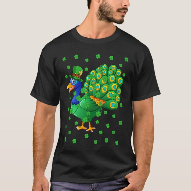 Camiseta Irish Shamrock Leprechaun Peacock Bird St Patrick' (Frente)