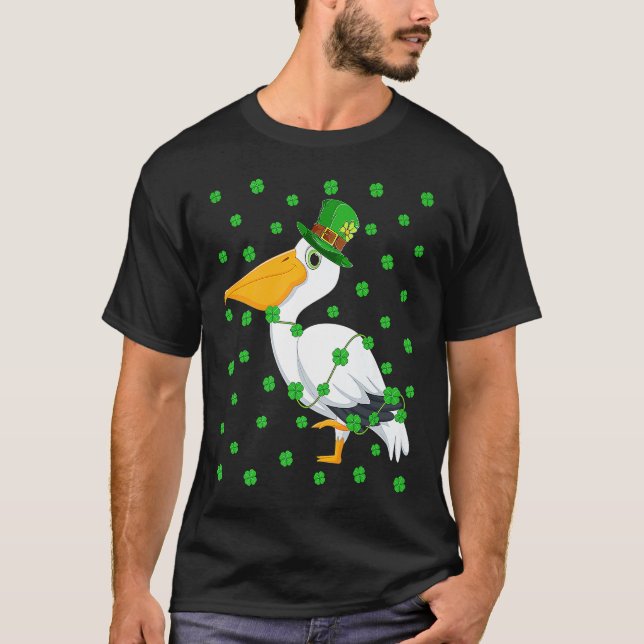 Camiseta Irish Shamrock Leprechaun Pelican Bird St Patrick' (Frente)