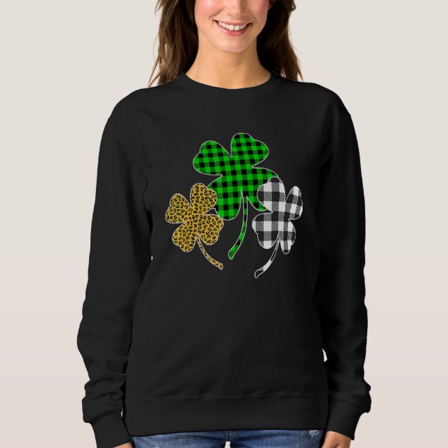 Camiseta Irish Shamrocks Leopard Buffalo Plaid St Patrick's (Frente)