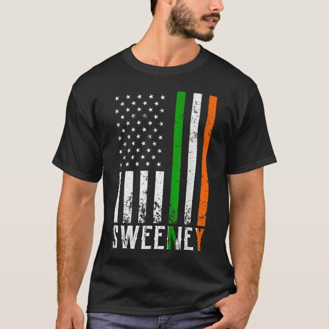 Camiseta Irish SWEENEY Family American Flag Irlanda Flag (Frente)