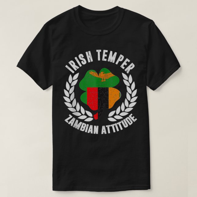 Camiseta Irish Temper Zambian Attitude Flag St Patricks (Frente do Design)