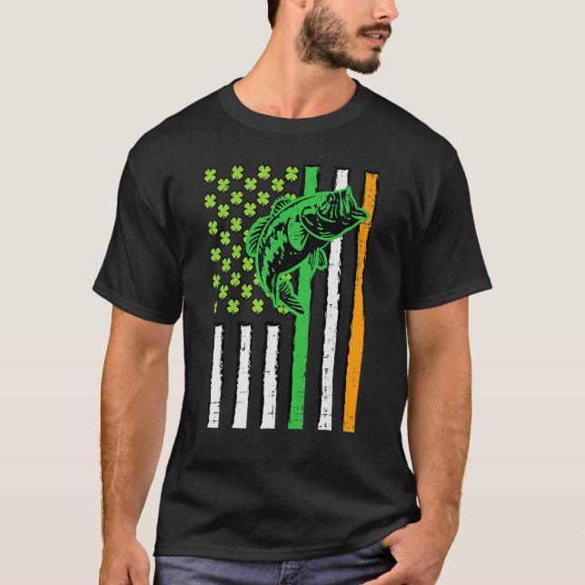 Camiseta Irish US American Flag Fishing Fish St Patricks Da (Frente)