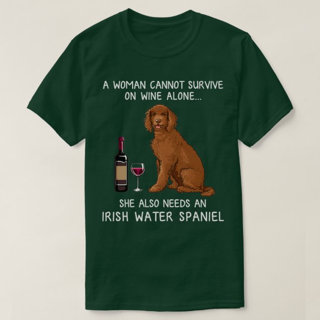 Camiseta Irish Water Spaniel e vinho Cachorro engraçado  (Frente do Design)