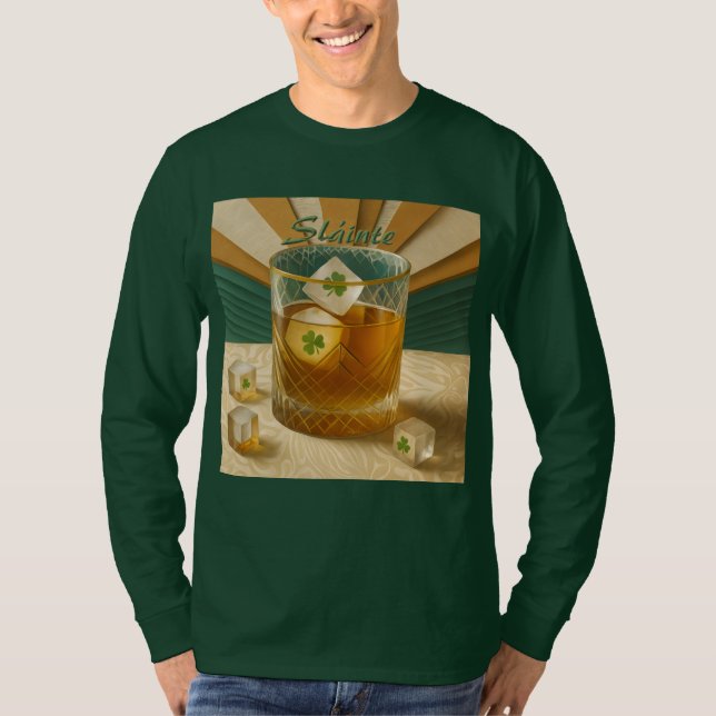 Camiseta Irish Whiskey Tumbler Shamrock Ice "Sláinte!" (Frente)