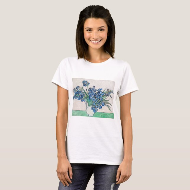 Camiseta Írisos azuis de Vincent Van Gogh Belas Artes (Frente Completa)