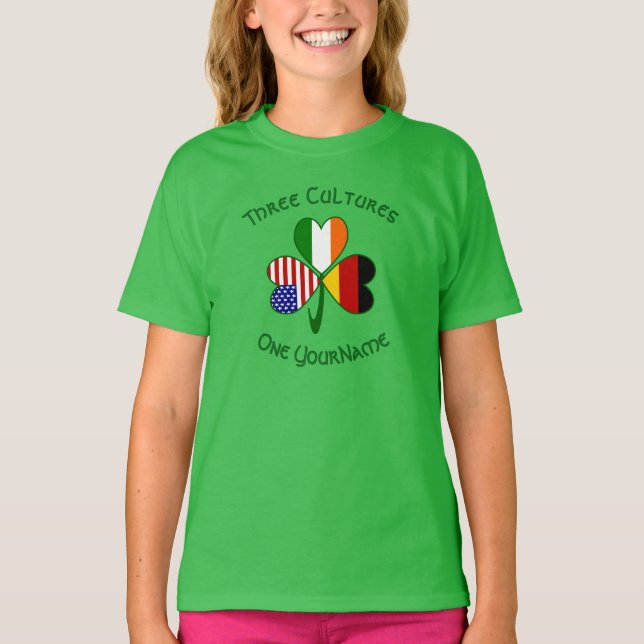 Camiseta Irlandês Alemão Americano Shamrock Personalizado G (Frente)