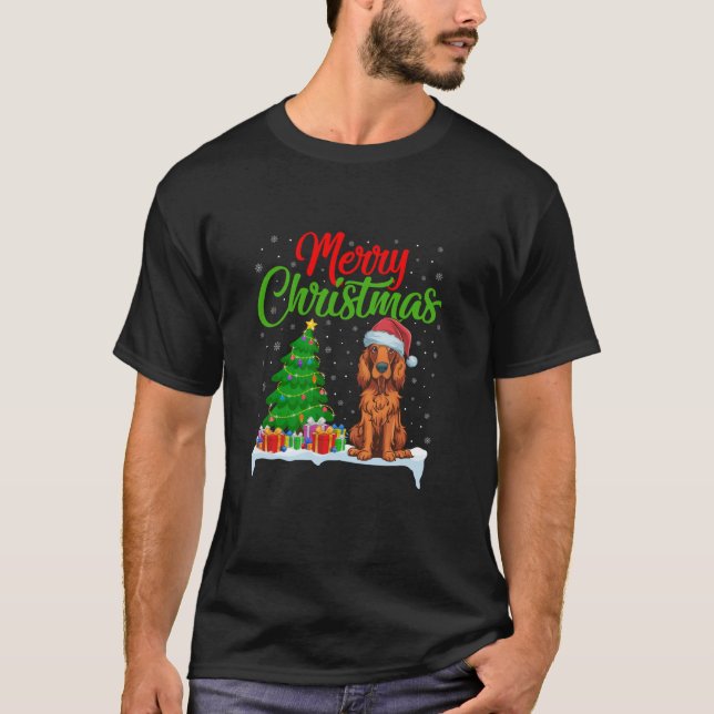 Camiseta Irlandês Cachorro Cachorro Árvore de Natal Luz Eng (Frente)