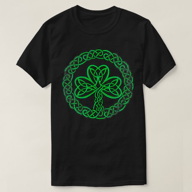 Camiseta Irlandês Celtic Knot Shamrock aflita (Frente do Design)