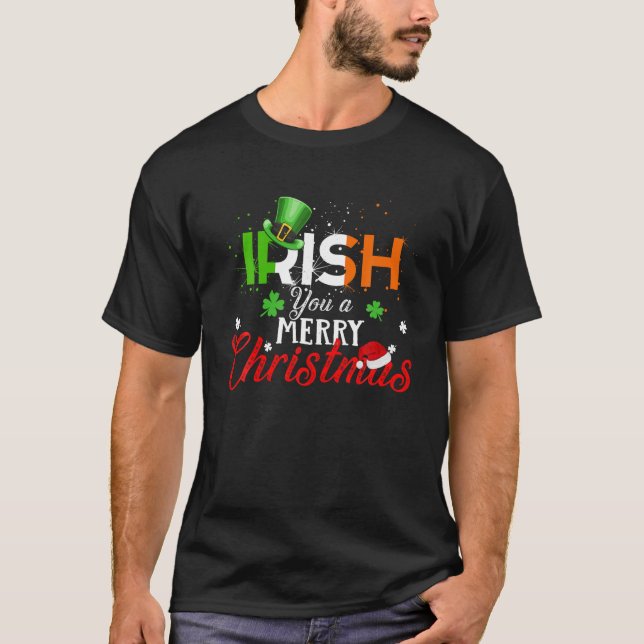 Camiseta Irlandês é Feliz Natal Engraçado Irlanda Bandeira  (Frente)