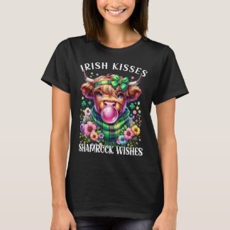 Camiseta Irlandês Kisses Shamrock deseja HighlandCow Bubleg