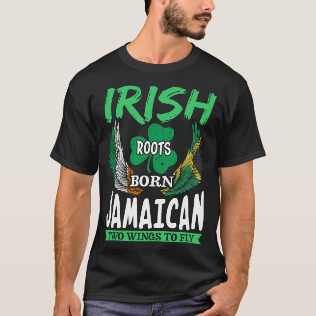 Camiseta Irlandês Roots Nascer Jamaicano Duas Asas Voando (Frente)