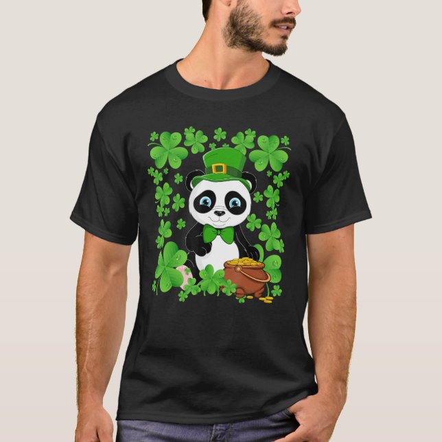 Camiseta Irlandês Shamrock Leprechaun Hat Panda St Patricks (Frente)