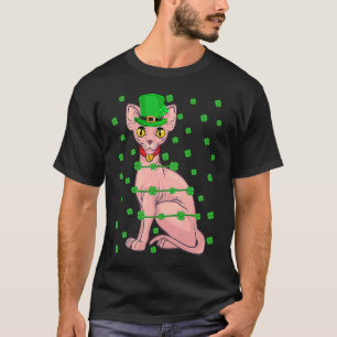 Camiseta Irlandês Shamrock Leprechaun Sphynx Cat Rua de Pat