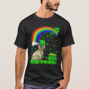Camiseta Irlandês Shamrock Rainbow Lucky Siamese Cat Rua P