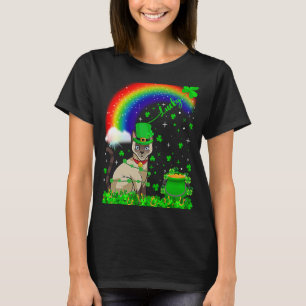 Camiseta Irlandês Shamrock Rainbow Lucky Siamese Cat Rua Pa
