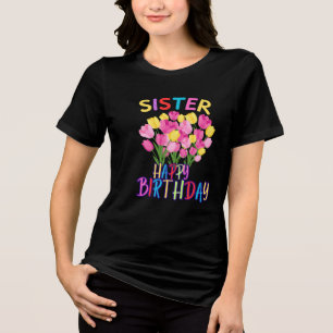 Camiseta Irmã Birthday Sis Tulips Flores Personalizadas