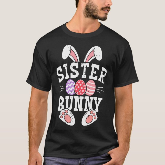 Camiseta Irmã Bunny Dia Feliz de Páscoa Família Combinada (Frente)