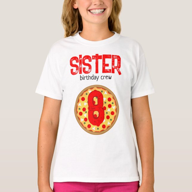 Camiseta irmã da aniversário de criança da festa de pizza d (Frente)