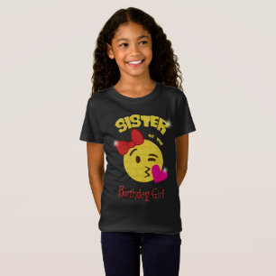 Camiseta Irmã da festa de aniversário de Emoji da menina 