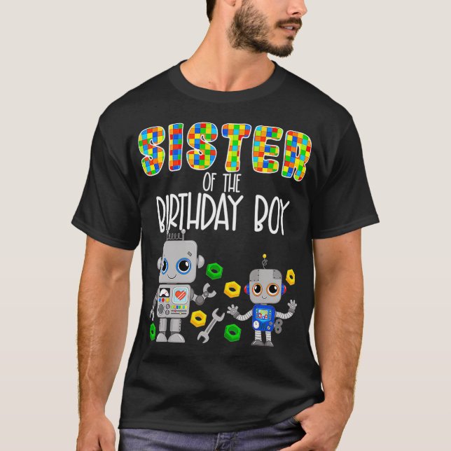 Camiseta Irmã Da Festa De Robôs Birthday Robôtics B (Frente)