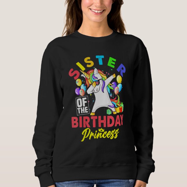 Camiseta Irmã Da Princesa De Aniversário Dabbing Unicórnio  (Frente)