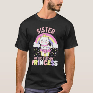 Camiseta Irmã da Princesa de Aniversário Gato Fofo em um Co