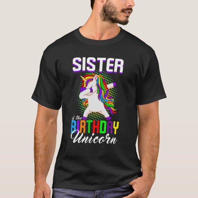 Camiseta Irmã Da Princesa de Aniversário Unicorn Dabbing Bd (Frente)