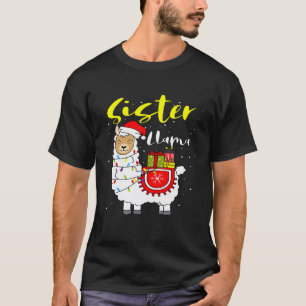 Camiseta Irmã de Lhama Luzes Chapéu de Papai Noel Xmas Pija