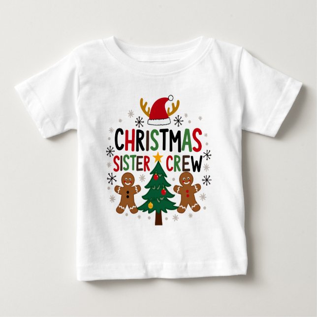 Camiseta Irmã de Natal Tripulação Festiva Gingerpão Amigos (Frente)