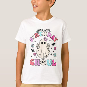 Camiseta Irmã Do Aniversário Ghoul Groovy Halloween Ghos