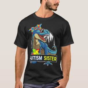 Camiseta Irmã do Autismo Dinossauro Leopardo Tira do Autism