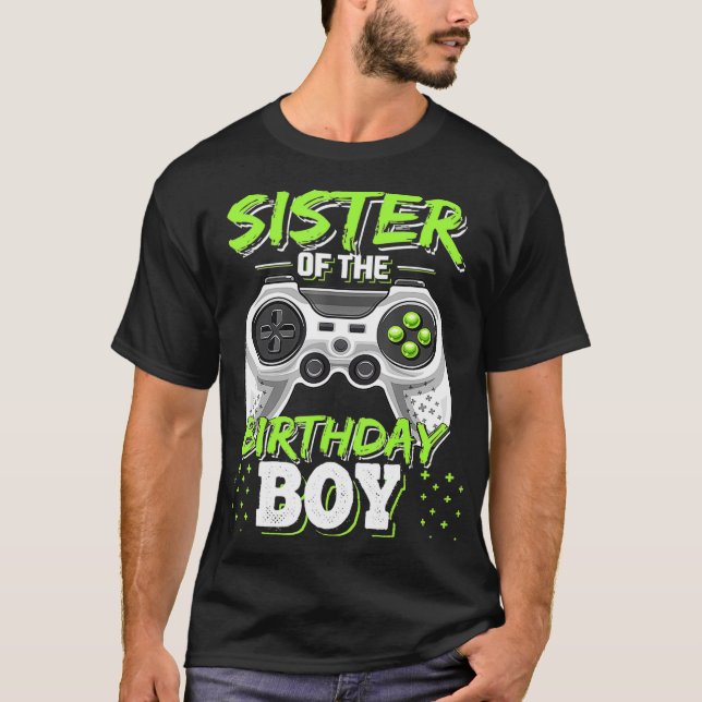 Camiseta Irmã do Birthday Boy Matching Video Game Bir (Frente)